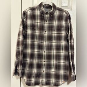 Carhartt Brown Flannel Shirt Mens Medium Long Sleeve Button Up Plaid